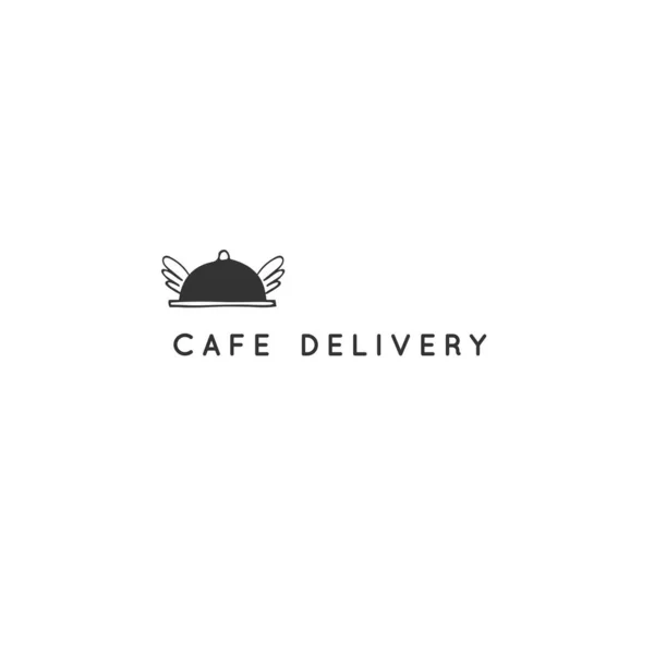 Vector Café oder Restaurant Lieferservice Logo-Vorlage mit handgezeichneten fliegenden Gericht Symbol. — Stockvektor
