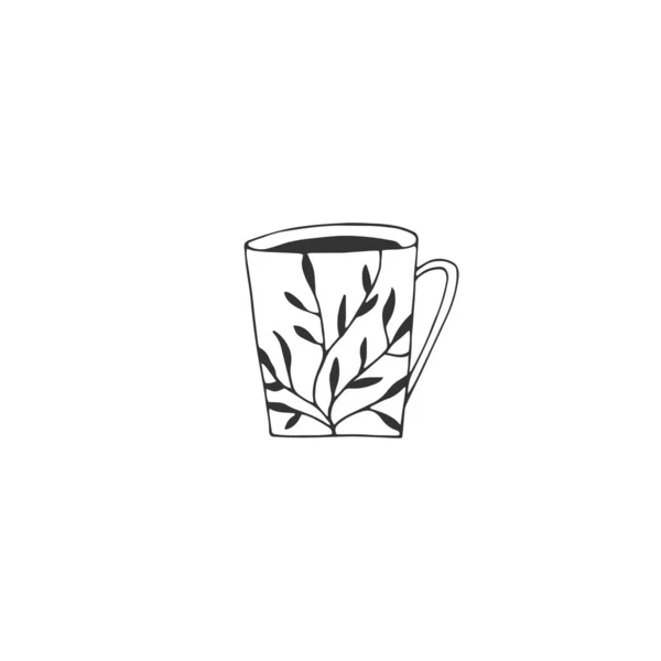 A cup of tea. Vector sketch black and white illustration. — Stock Vector