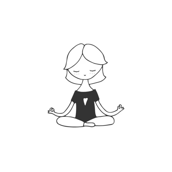 Illustrazione schizzo vettoriale. Oggetto isolato. Una ragazza che fa yoga a casa . — Vettoriale Stock