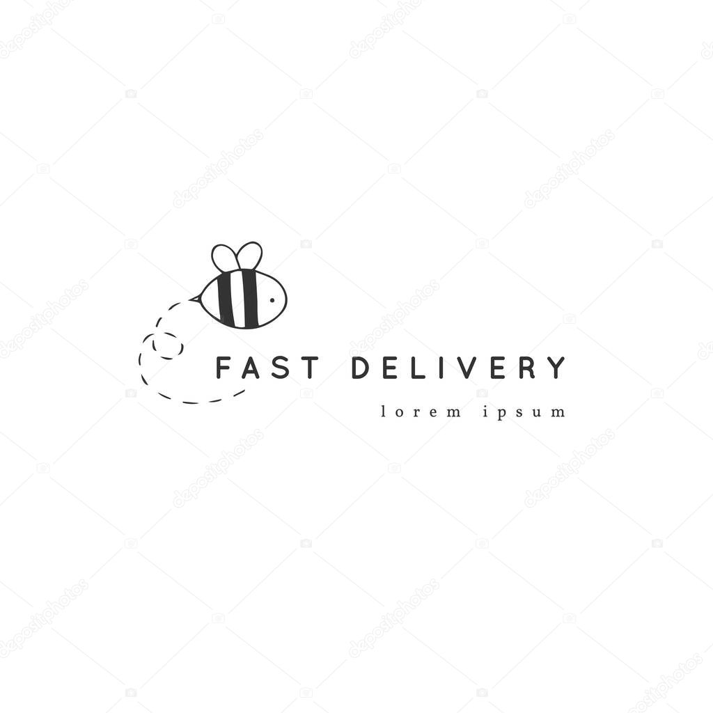A bee vector hand drawn icon. Fast delivery, express mail logo template. For courier services, shops, cafes and restaurants. For branding and business identity.
