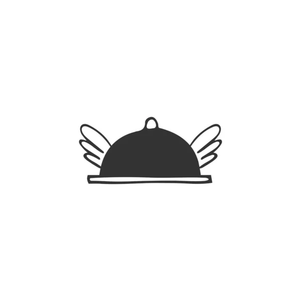 Vektor kézzel rajzolt repülő edény ikon. Kávézó vagy étterem szállítási szolgáltatás logó elem. — Stock Vector