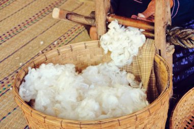 Tayland'da halk el sanatları ham iplik üretimi.