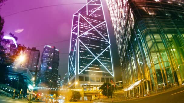 De avond straten van Hong Kong. — Stockvideo