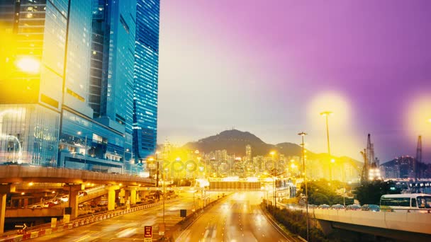 De avond straten van Hong Kong. Time-lapse. — Stockvideo