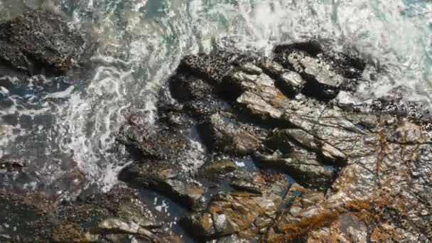 De Crash van de golven op de rotsen van de kust — Stockvideo