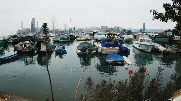 Hong Kong, China - 26 Feb, 2017: Boat Jetty — Vídeos de Stock