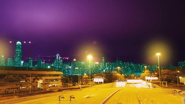 香港夜晚的街道。时间流逝. — 图库视频影像