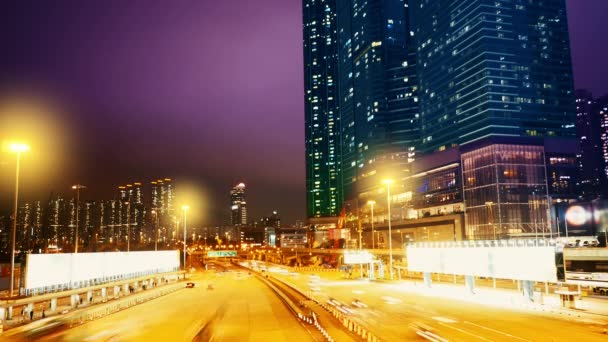 香港夜晚的街道。时间流逝. — 图库视频影像