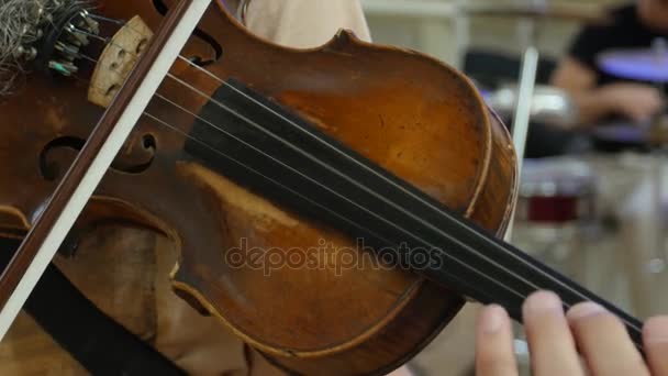 Музыкант играет на скрипке. Закрыть — стоковое видео
