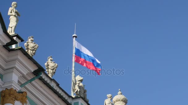 Bandera rusa ondeando en el viento — Vídeos de Stock