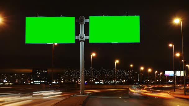 Time Lapse Billboard Zielonym Ekranem Autostradzie — Wideo stockowe
