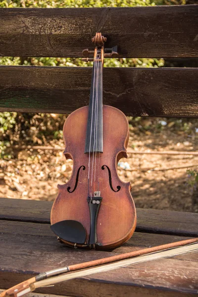 stock image violin on the bench