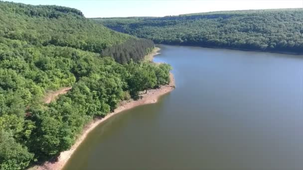 Aerial view: flying the drone over the river — Stock Video