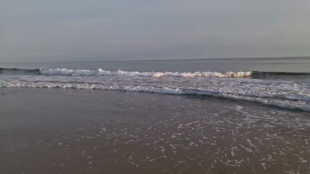 Ondas en la playa de la tarde . — Vídeos de Stock