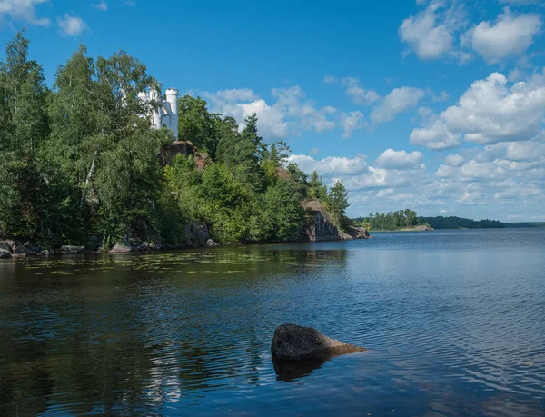 Doğa arka plan nehir Bay ağaçlar ve suda taş kayalar asma