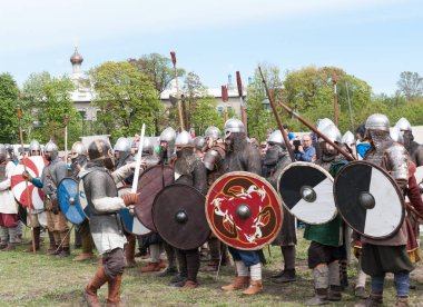 St. Petersburg, Rusya - 27 Mayıs 2017: Savaş Rusya'nın St. Petersburg kentinde festivalinde tarihi yeniden inşası hazırlık