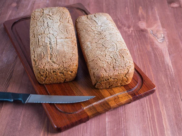 Fresh Loaf Bread Bread Knife Rustic Old Table — Stock Photo, Image
