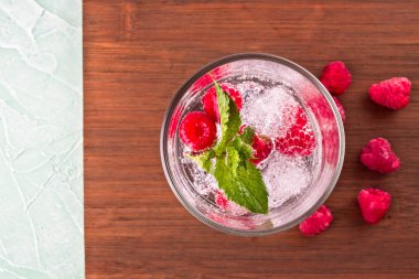 Taze ahududu ve nane yapraklı su detoksu.