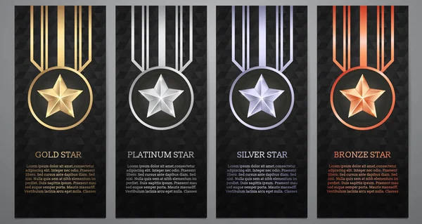 Siyah bayrak kümesi, altın, platin, gümüş ve bronz yıldız, Vect