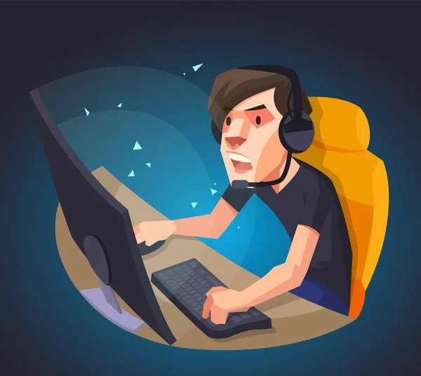 Un hombre jugar el juego de ordenador, Vector ilustración . — Vector de stock