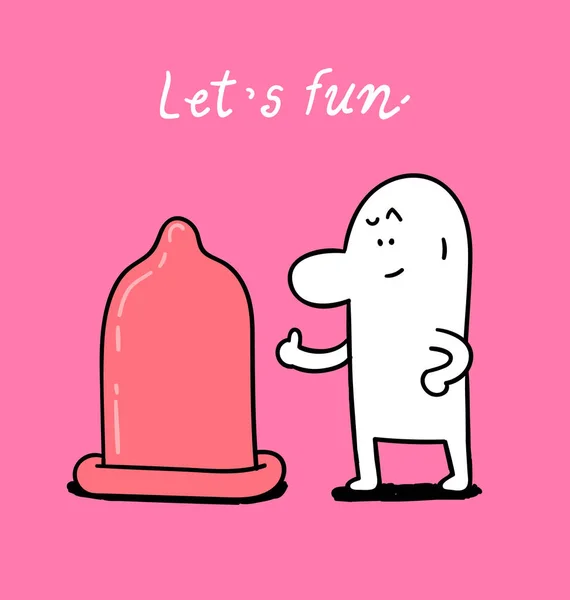 Basit adam ve büyük prezervatif, Doodle vektör çizim.