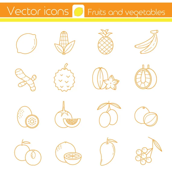 Yellow fruits and vegetables, Line vector icons, Sign and symbol — Stock Vector
