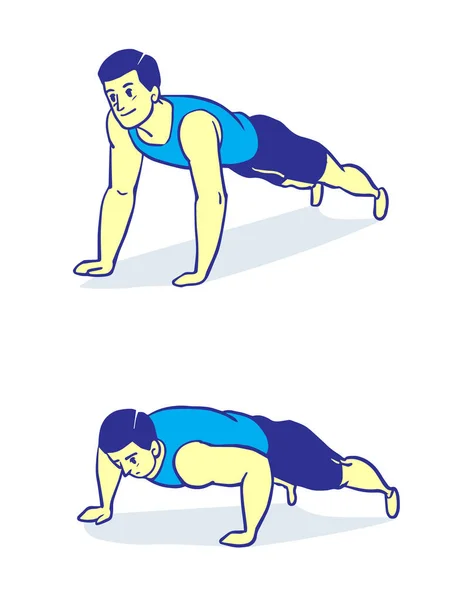 Man push-up in twee stappen, eenvoudige vectorillustratie. — Stockvector