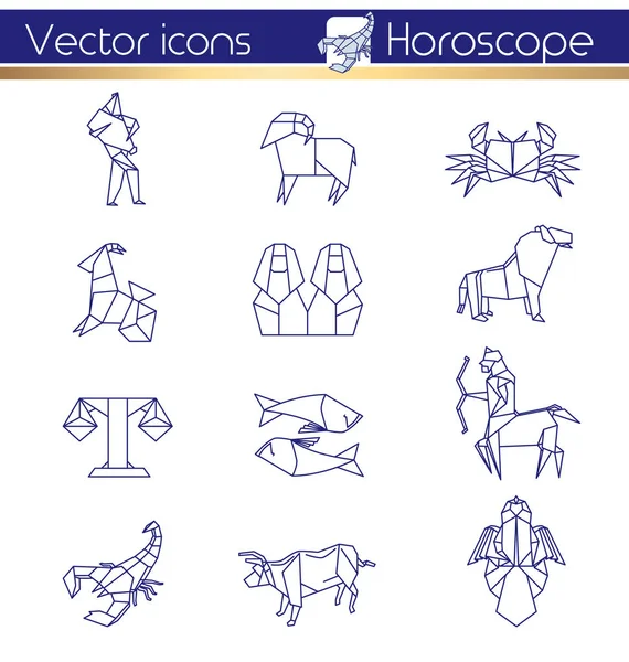 Origami burç, çizgi vektör simgeler.