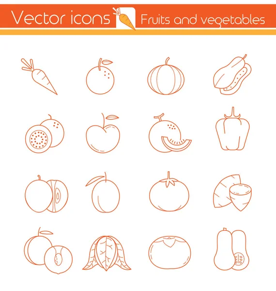 Turuncu meyve ve sebze, çizgi vektör simgeler, işaret ve sembolü
