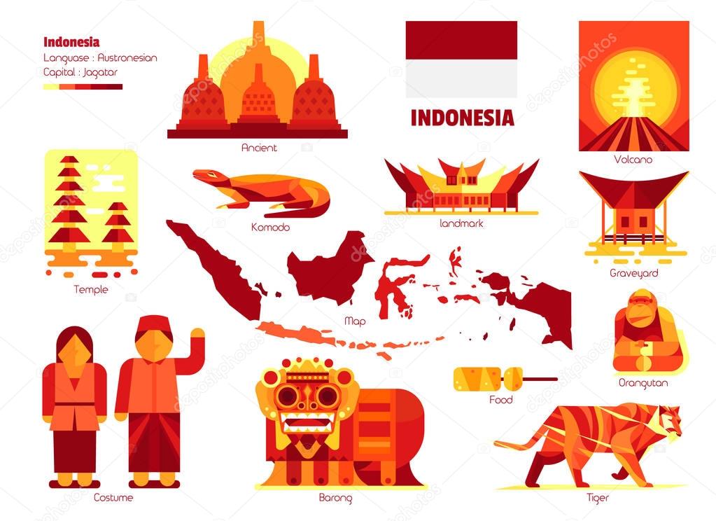 Indonesia, Sign and symbol, Vector infographics illustration.