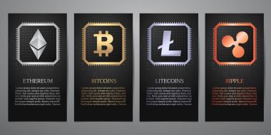 Cryptocurrency, siyah bayrak, vektör çizim.