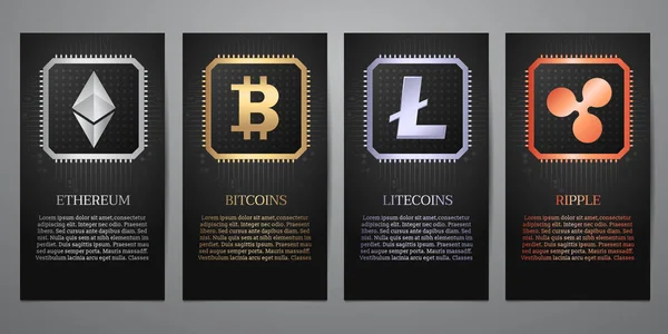 Cryptocurrency, Black banner, Vector illustration. — Stock Vector