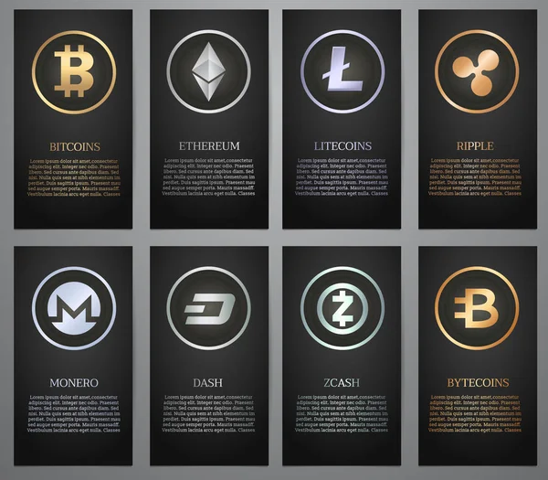 Cryptocurrency, spanduk hitam, ilustrasi Vektor . - Stok Vektor