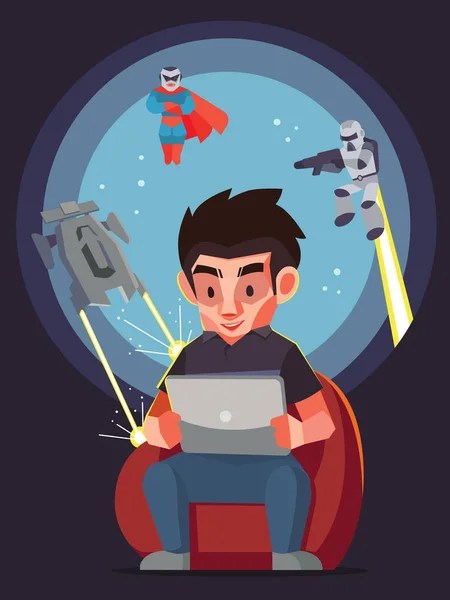 Adam tablet ve onun hayal ile oyunu oyna.