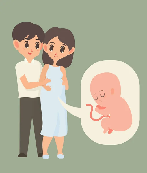 Femme enceinte avec son mari et son bébé, Angoisse graphique vectorielle — Image vectorielle