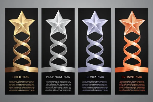 Set siyah afiş, altın, platin, gümüş ve bronz yıldız, Vec