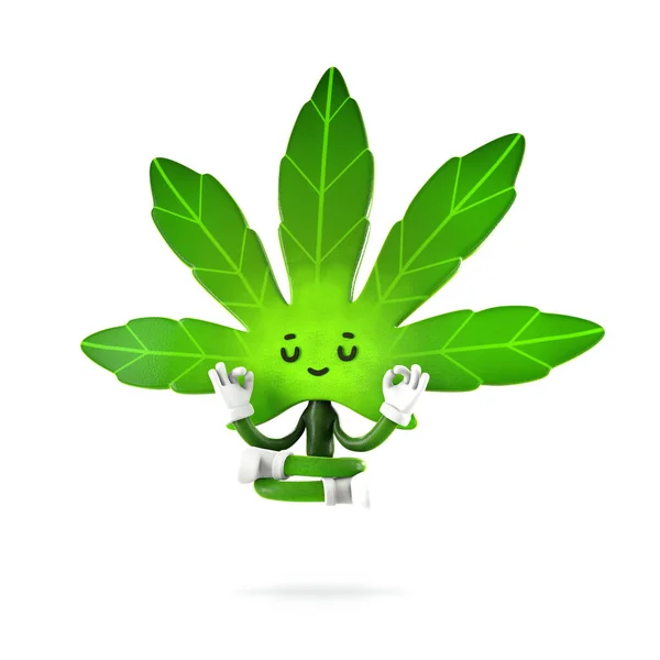 Cannabis Boy Posa Meditazione Disegno Del Carattere Illustrazione Rendering — Foto Stock