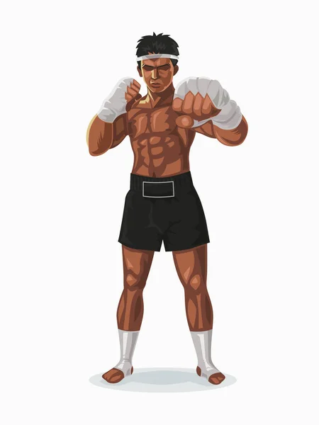 Boxeador Tailandia Pose Lucha Ilustración Vectorial — Vector de stock