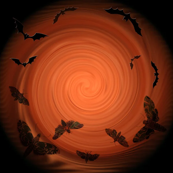 Composizione decorativa - pipistrelli e falene volano nella luce . — Foto Stock