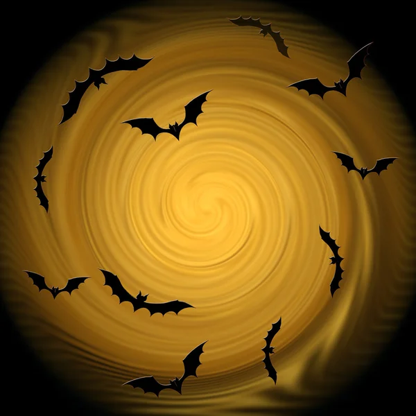 Halloween. Decoratieve compositie - vleermuizen vliegen naar het licht. — Stockfoto