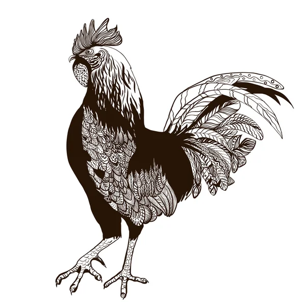 Decorative vector image of a rooster. Brown pattern on a white background. — Stockový vektor