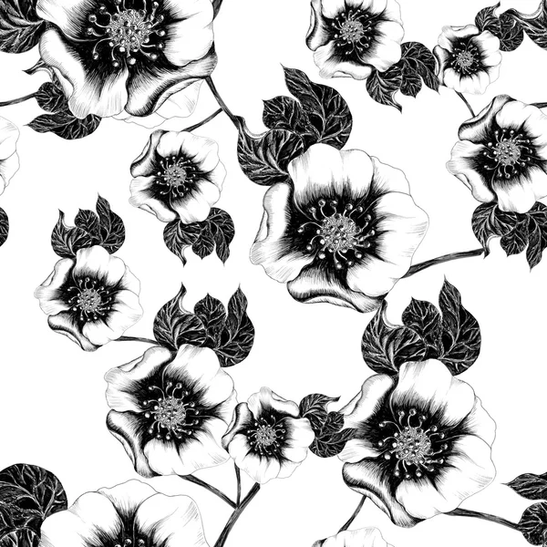 シームレスな背景。花の水彩画の背景にユリの芽のコラージュ. — ストック写真