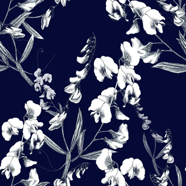Dekorativa sammansättning av blommor och blad av sockerärtor. — Stockfoto