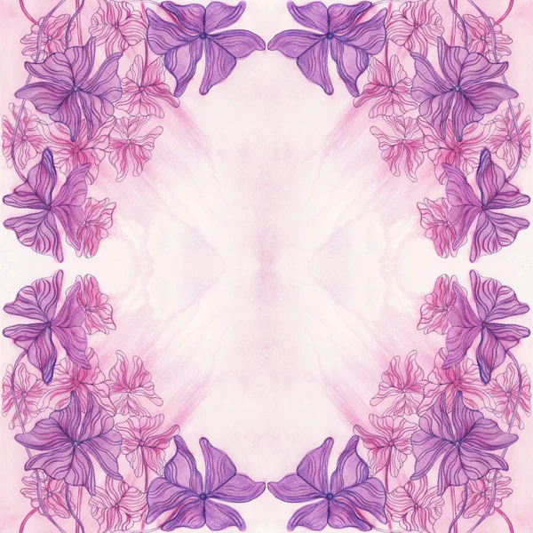 Cartão decorativo aquarela com folhas roxas . — Fotografia de Stock
