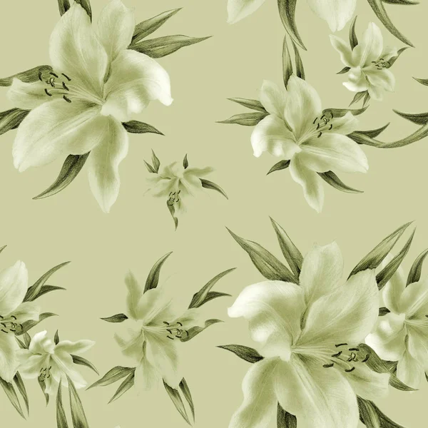 Lily flowers - wallpaper. Seamless pattern. — Stock Photo, Image