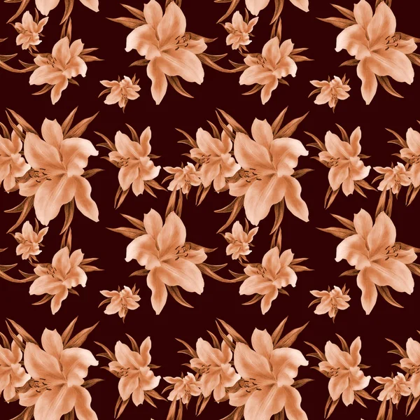 Flores de lirio - fondo de pantalla. Patrón sin costura . —  Fotos de Stock