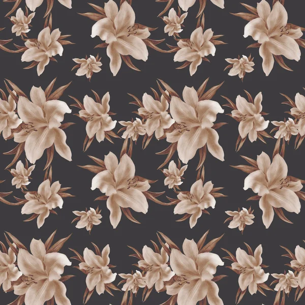 Lily virágok-tapéta. Folytonos mintázat. — Stock Fotó