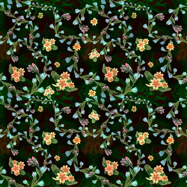 Бесшовный фон. Коллаж цветов и листьев на акварельном фоне . — стоковое фото