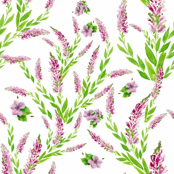 花と葉。水彩画。壁紙。シームレス パターン. — ストック写真