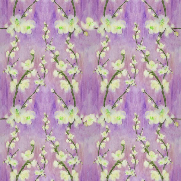 開花木の枝。水彩画。壁紙。シームレス パターン. — ストック写真